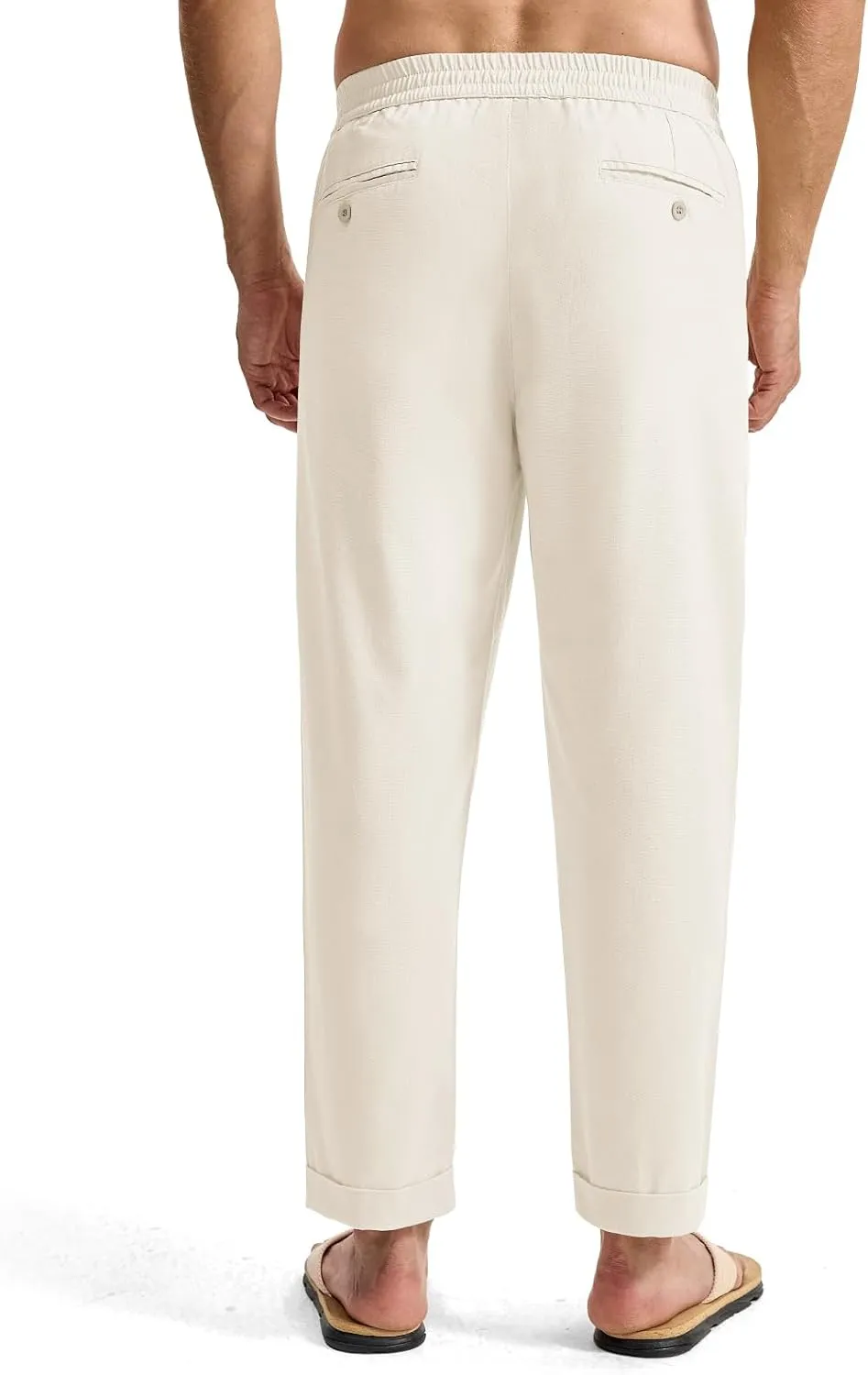 TBMPOY Mens Linen Pants Casual Lightweight Beach Summer Pants Elastic Waist Slim Fit Trousers