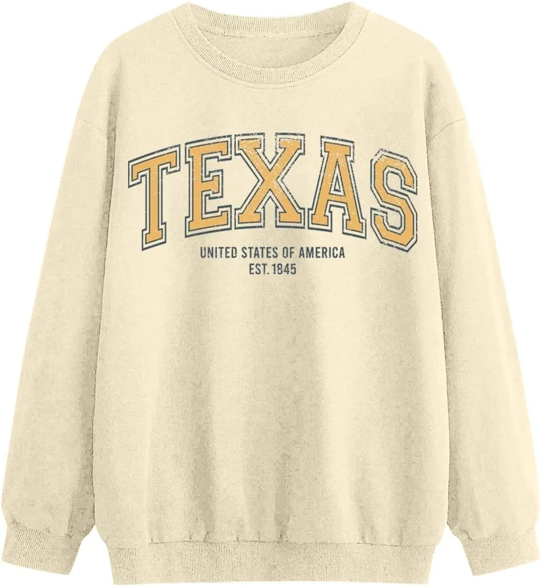 TEXAS Oversized Sweatshirt for Women Long Sleeve Crewneck Letter Graphic Print Casual Pullover Top Y2k Fall Winter Clothes