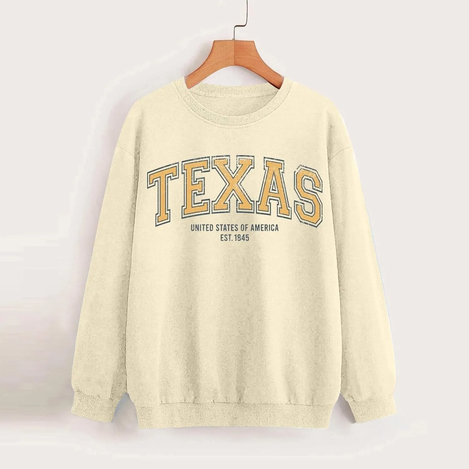 TEXAS Oversized Sweatshirt for Women Long Sleeve Crewneck Letter Graphic Print Casual Pullover Top Y2k Fall Winter Clothes