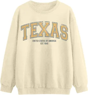 TEXAS Oversized Sweatshirt for Women Long Sleeve Crewneck Letter Graphic Print Casual Pullover Top Y2k Fall Winter Clothes