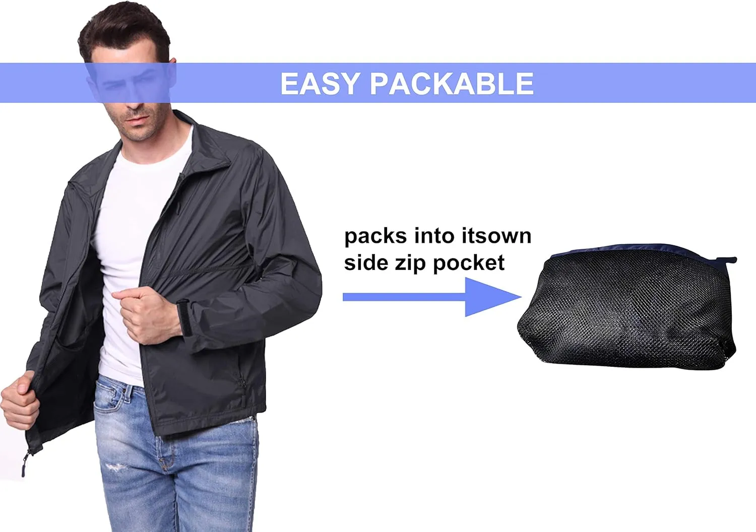TRAILSIDE SUPPLY CO. Mens Windbreaker Jackets Lightweight Packable Jacket,Windproof and Dustproof