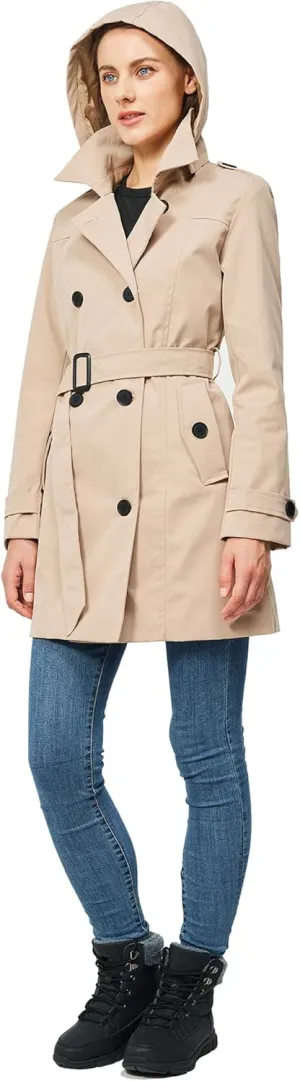 TRATENBY Women's Trench Coat Long Double Breasted Peacoat for Outerwear Trench Knee Length
