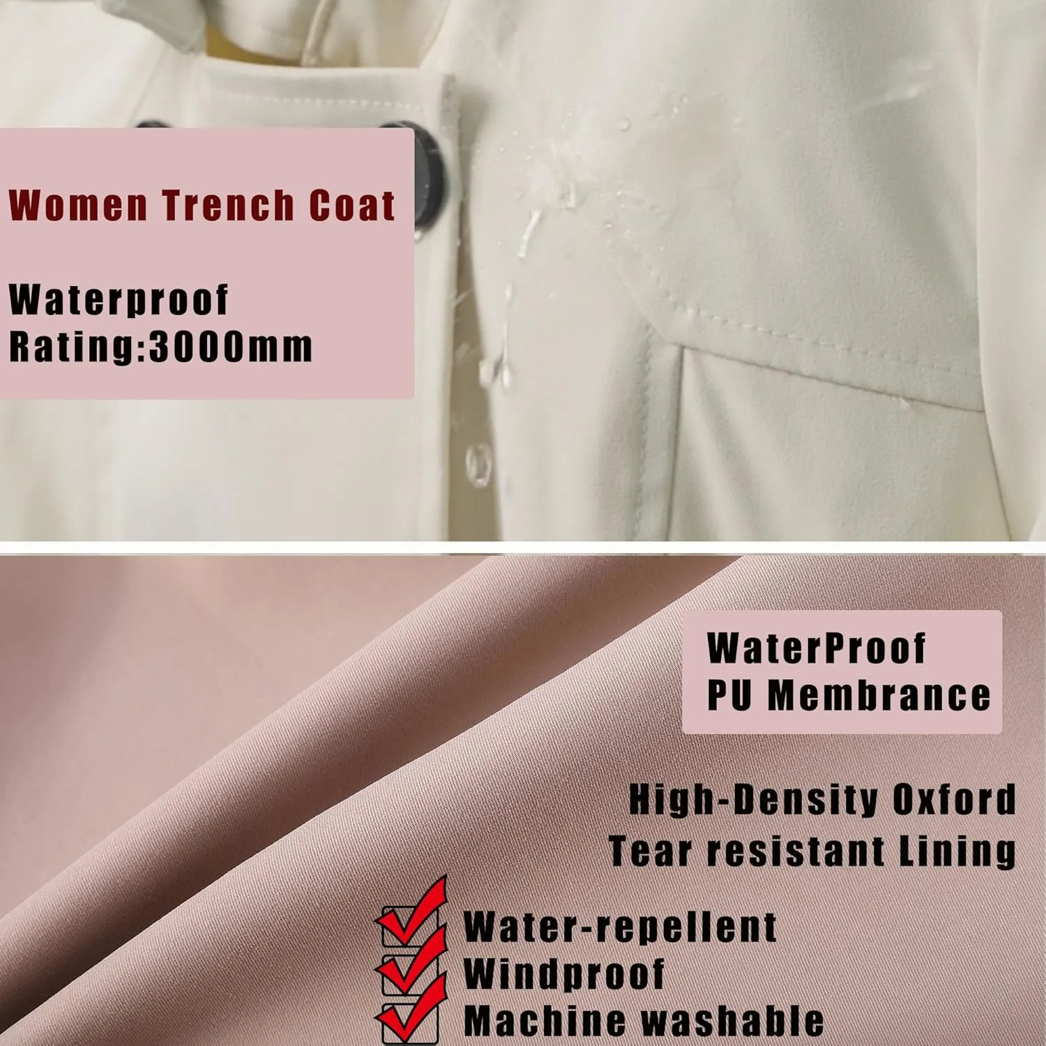 TRATENBY Women's Trench Coat Long Double Breasted Peacoat for Outerwear Trench Knee Length