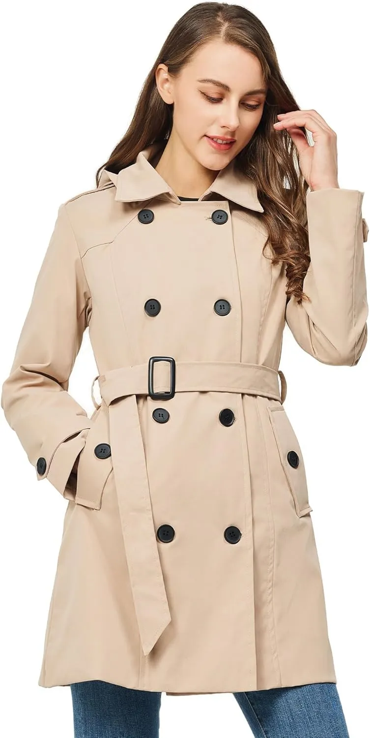 TRATENBY Women's Trench Coat Long Double Breasted Peacoat for Outerwear Trench Knee Length
