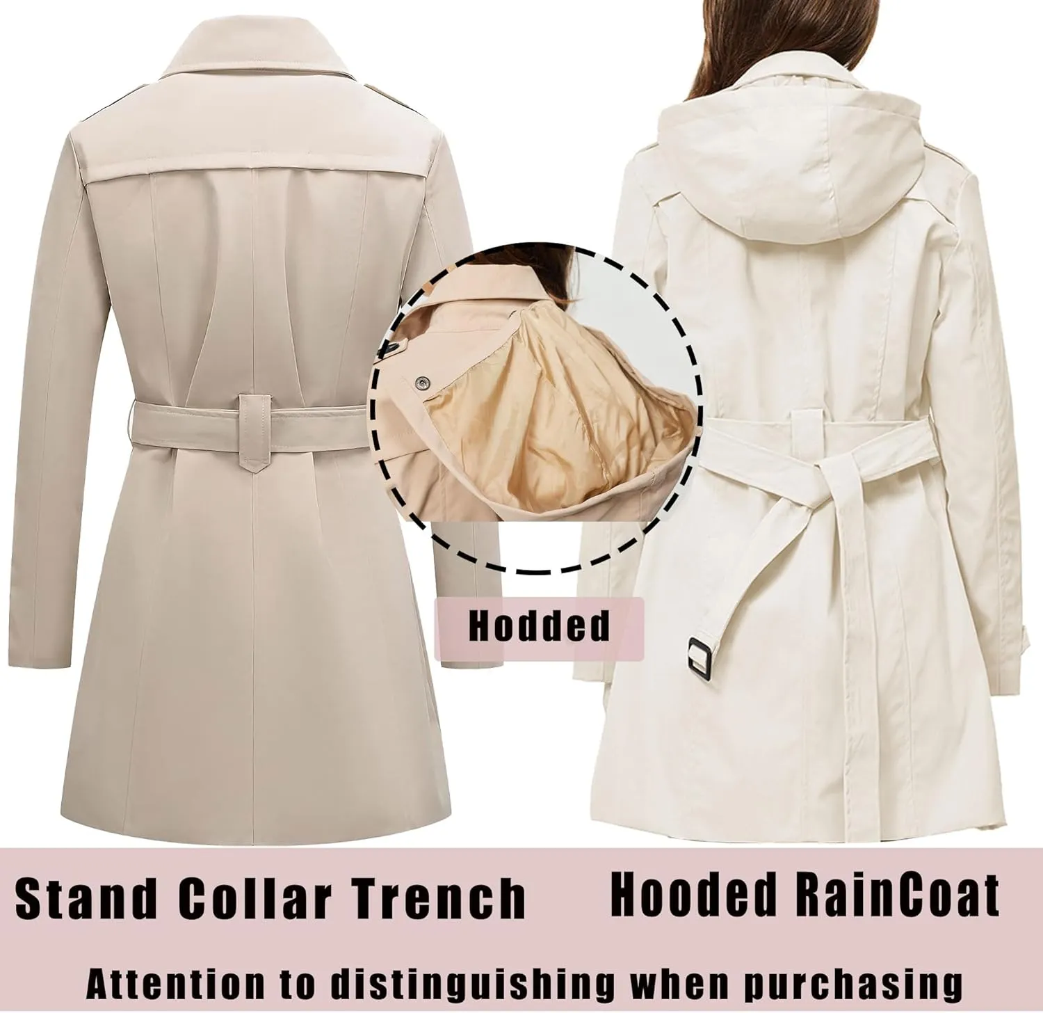 TRATENBY Women's Trench Coat Long Double Breasted Peacoat for Outerwear Trench Knee Length