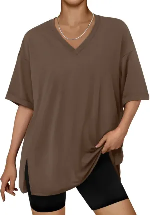 Trendy Queen Oversized Tshirts for Women Workout Plus Size Tops V Neck Short Sleeve Gym Shirts Casual Loose Fit Basic Tees