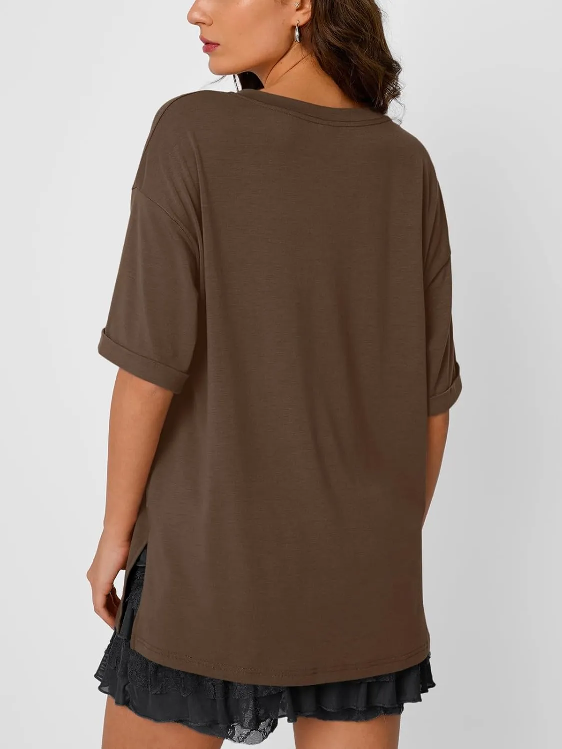 Trendy Queen Oversized Tshirts for Women Workout Plus Size Tops V Neck Short Sleeve Gym Shirts Casual Loose Fit Basic Tees