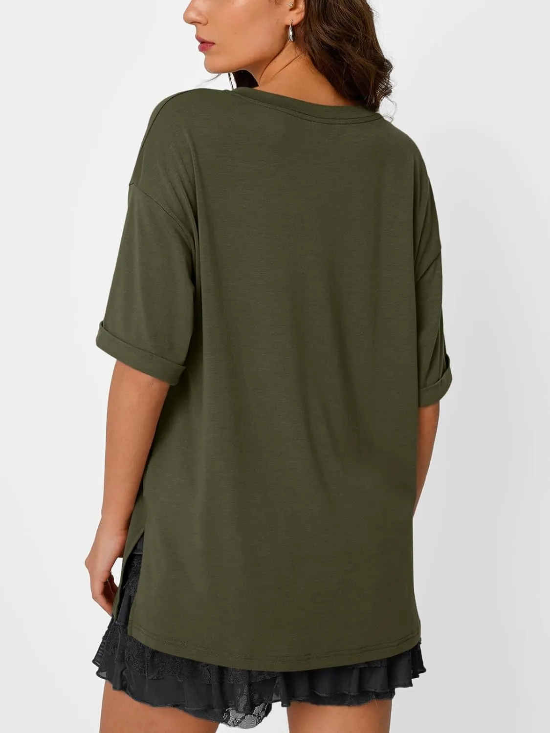 Trendy Queen Oversized Tshirts for Women Workout Plus Size Tops V Neck Short Sleeve Gym Shirts Casual Loose Fit Basic Tees