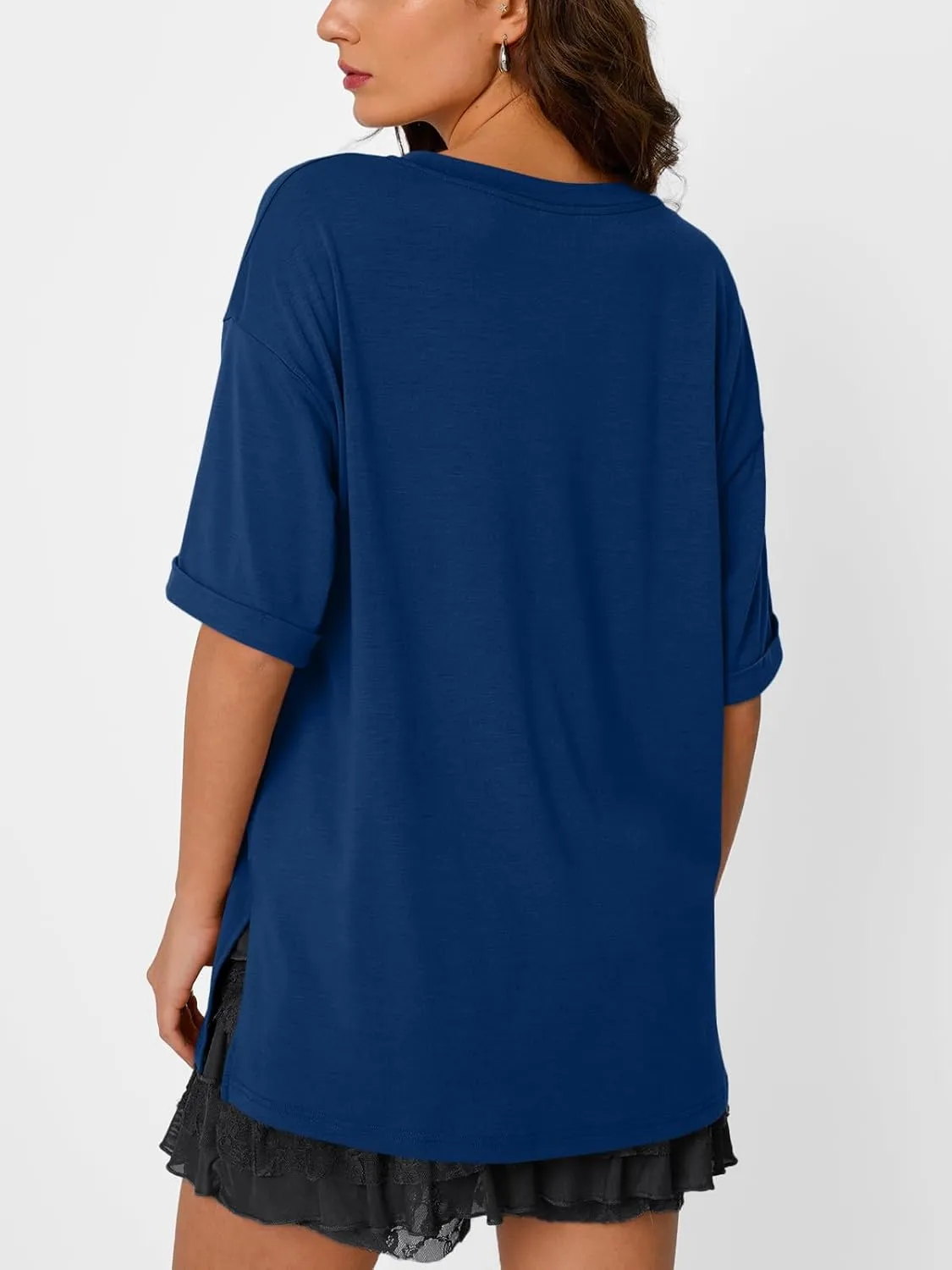 Trendy Queen Oversized Tshirts for Women Workout Plus Size Tops V Neck Short Sleeve Gym Shirts Casual Loose Fit Basic Tees