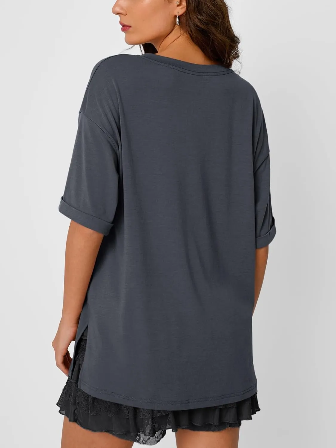 Trendy Queen Oversized Tshirts for Women Workout Plus Size Tops V Neck Short Sleeve Gym Shirts Casual Loose Fit Basic Tees