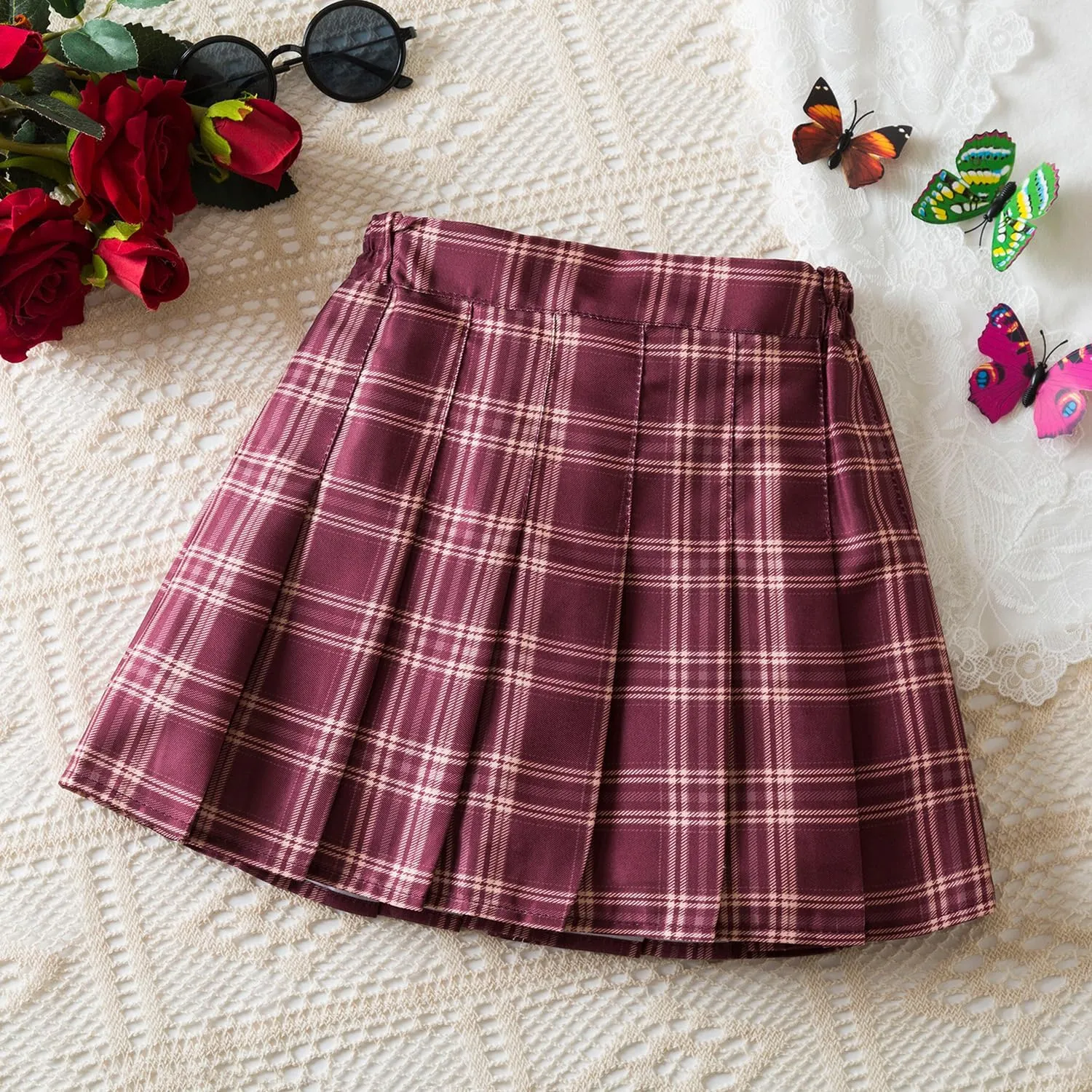 TTYAOVO Girl Skort Mini Flare Plain Pleated Skater Skirt Shool Uniform