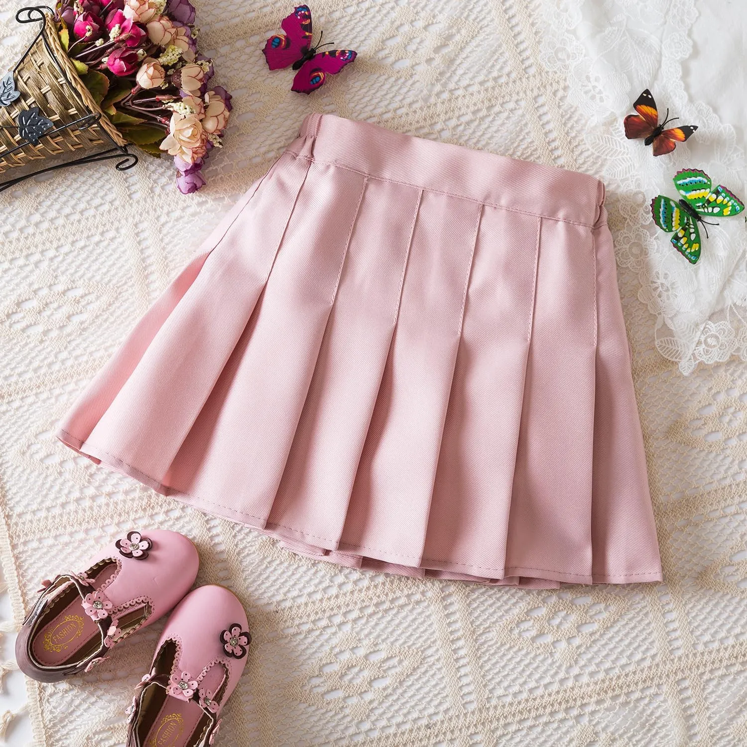 TTYAOVO Girl Skort Mini Flare Plain Pleated Skater Skirt Shool Uniform