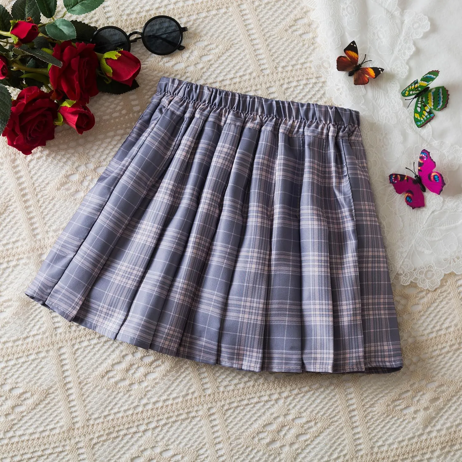 TTYAOVO Girl Skort Mini Flare Plain Pleated Skater Skirt Shool Uniform