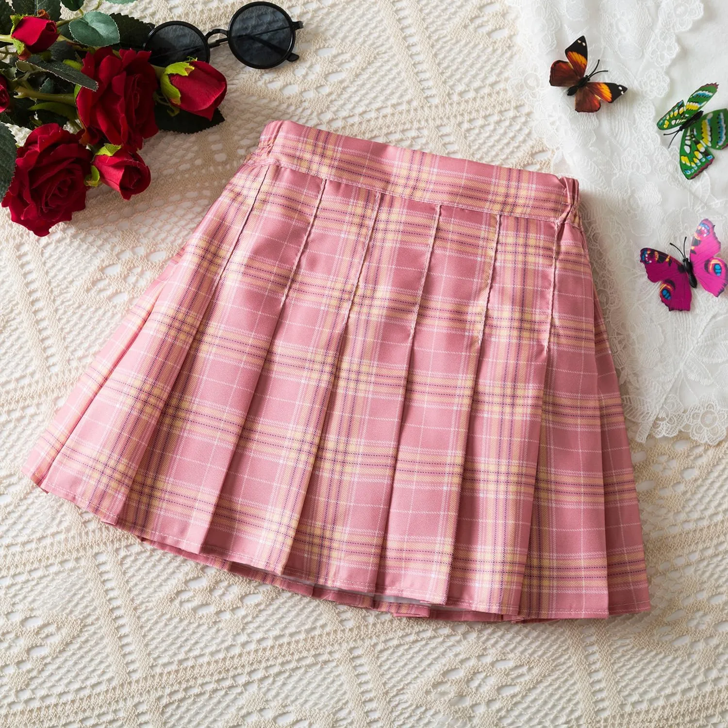 TTYAOVO Girl Skort Mini Flare Plain Pleated Skater Skirt Shool Uniform