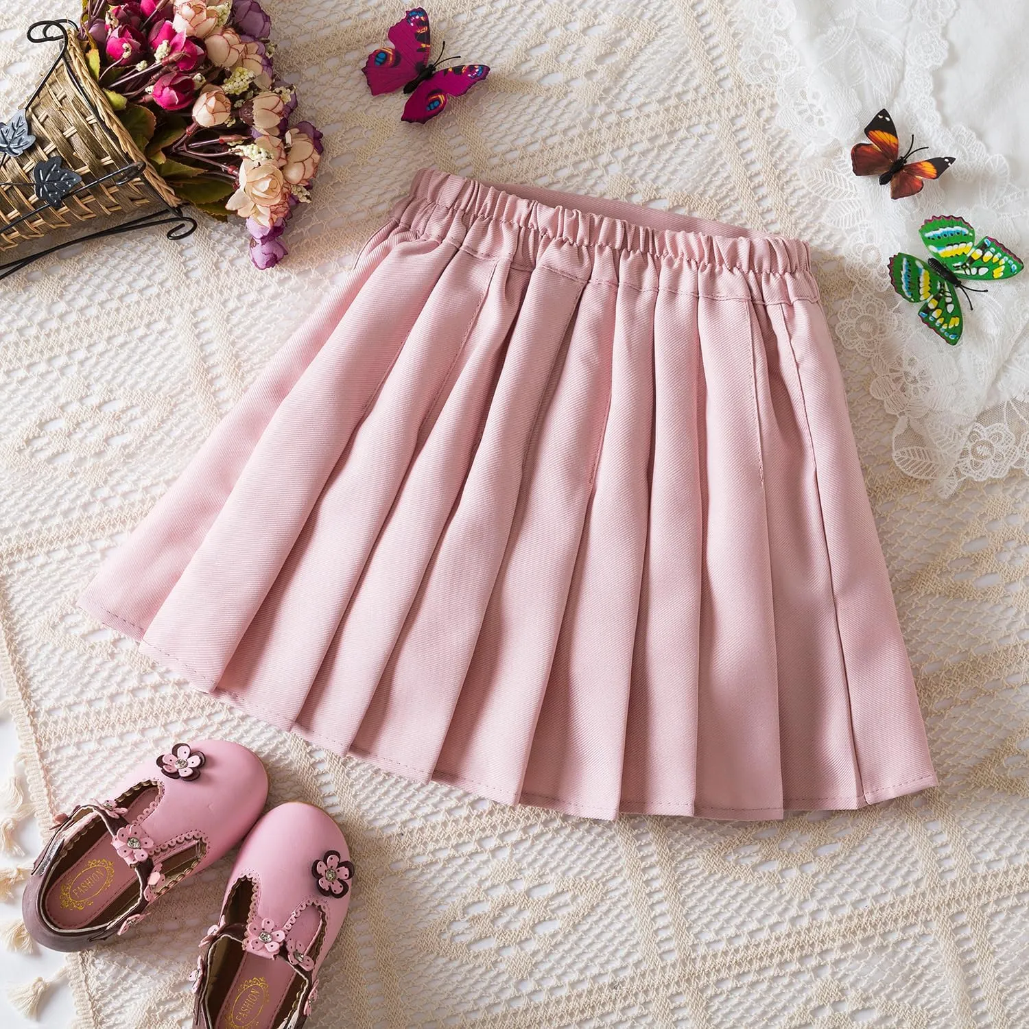 TTYAOVO Girl Skort Mini Flare Plain Pleated Skater Skirt Shool Uniform