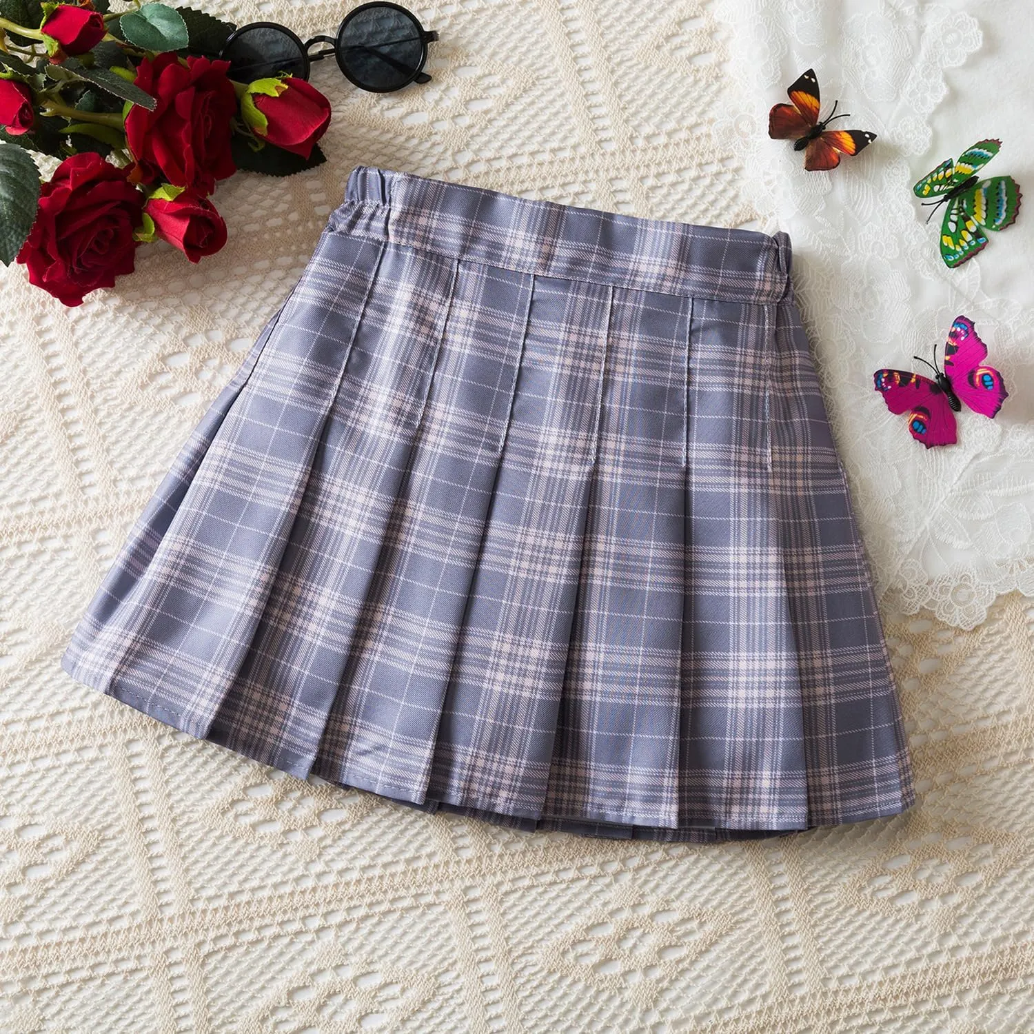 TTYAOVO Girl Skort Mini Flare Plain Pleated Skater Skirt Shool Uniform