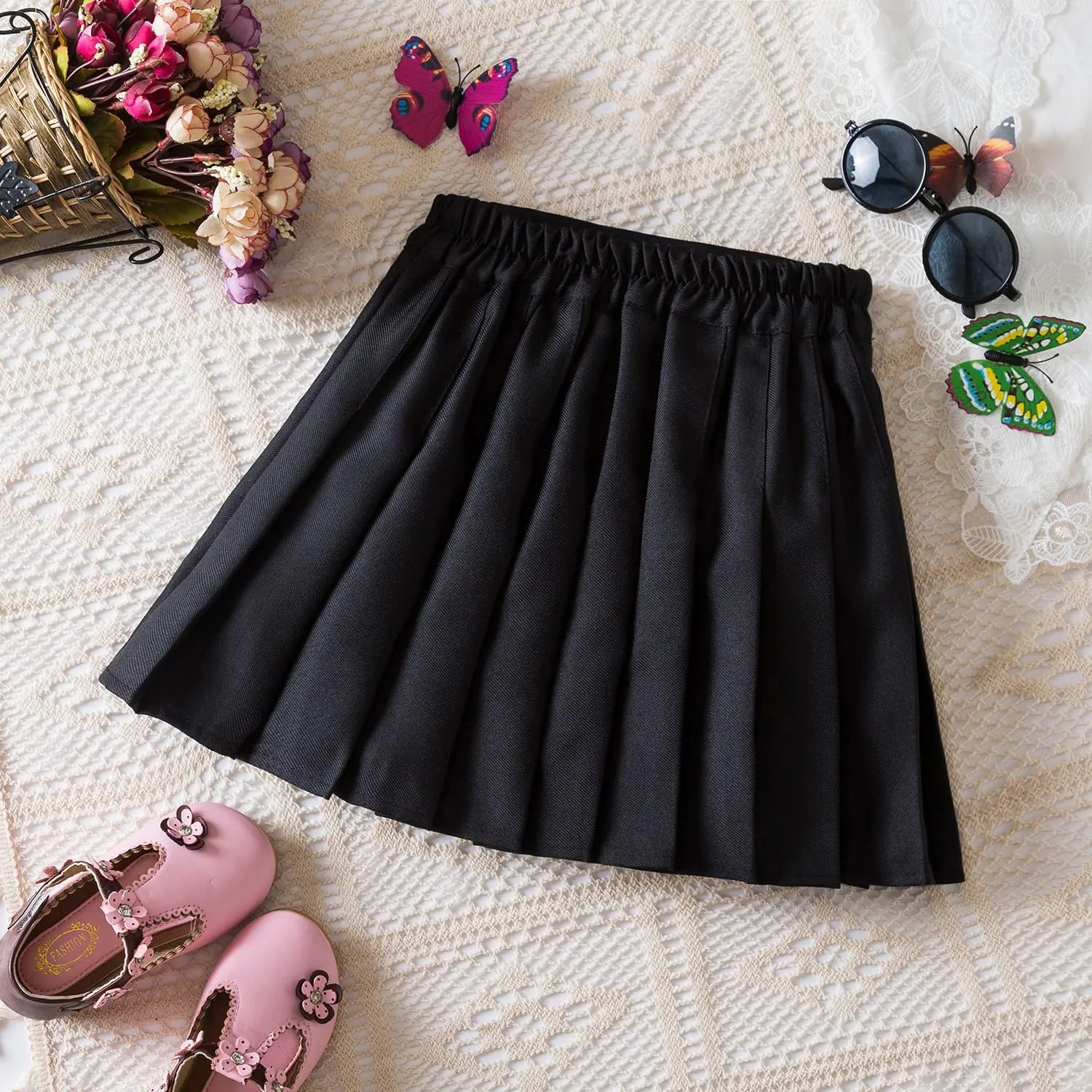 TTYAOVO Girl Skort Mini Flare Plain Pleated Skater Skirt Shool Uniform