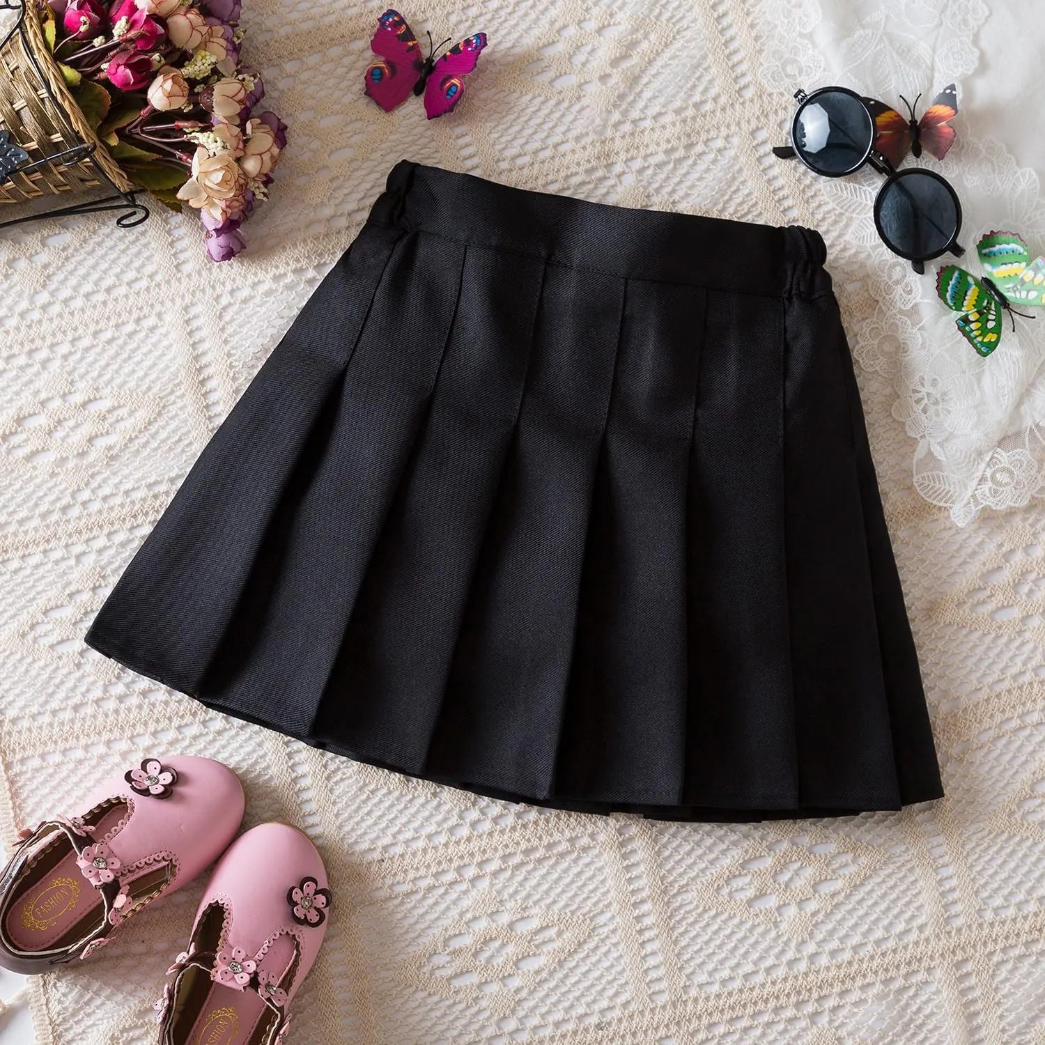 TTYAOVO Girl Skort Mini Flare Plain Pleated Skater Skirt Shool Uniform