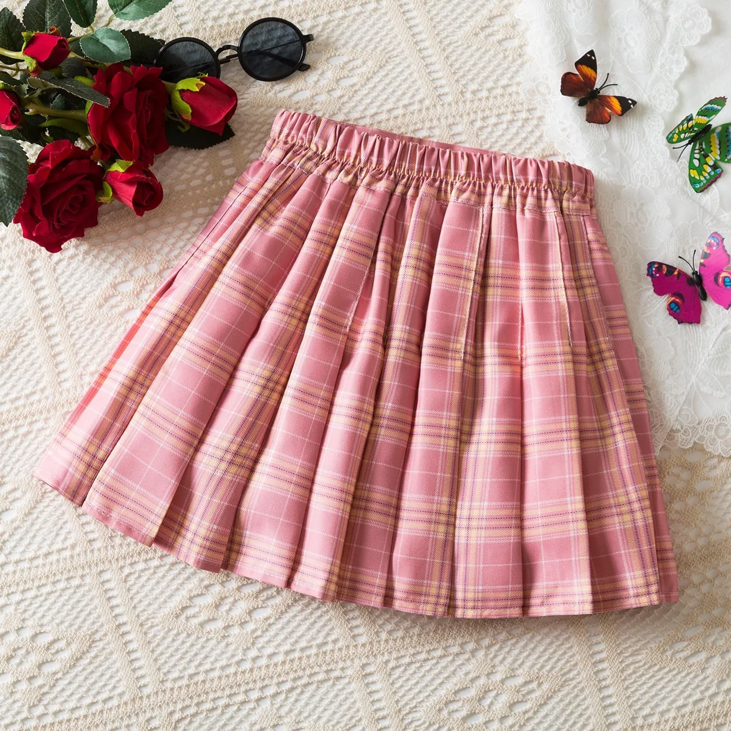 TTYAOVO Girl Skort Mini Flare Plain Pleated Skater Skirt Shool Uniform