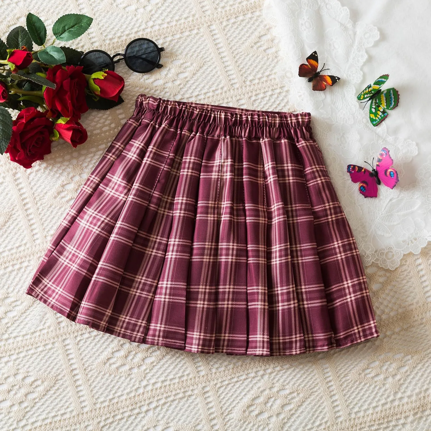 TTYAOVO Girl Skort Mini Flare Plain Pleated Skater Skirt Shool Uniform