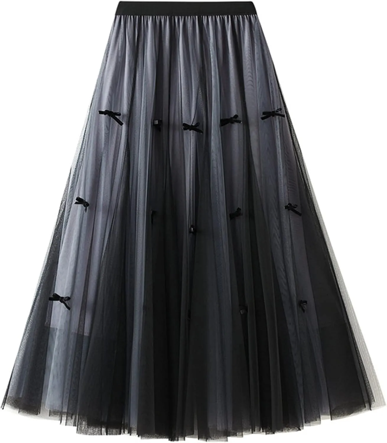 Tulle Skirts for Women, High Waist Double-Layered Mesh Pleated Midi Skirts