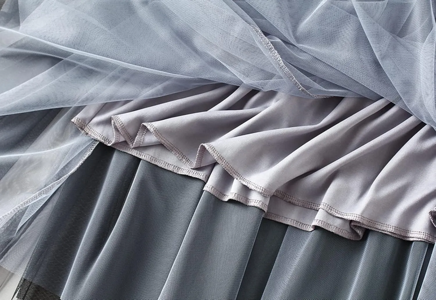 Tulle Skirts for Women, High Waist Double-Layered Mesh Pleated Midi Skirts