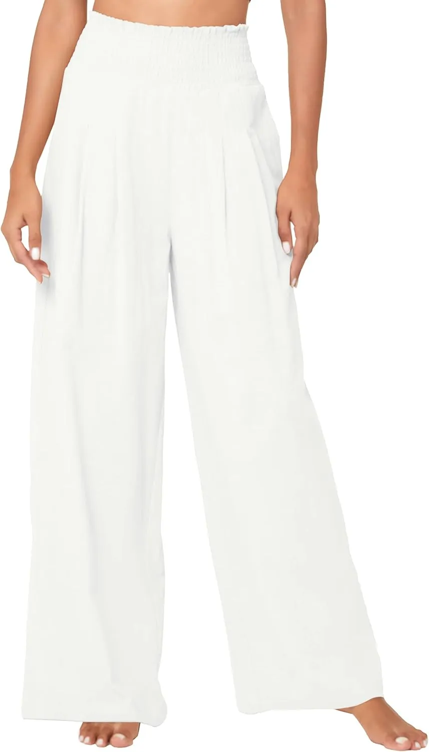 Urban CoCo Women's Elastic High Waist Light Weight Loose Casual Wide Leg Trousers Long Pants with Pocket