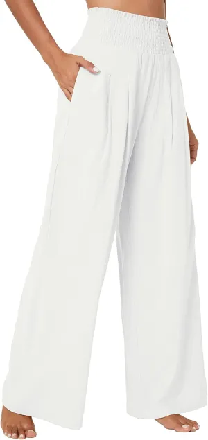 Urban CoCo Women's Elastic High Waist Light Weight Loose Casual Wide Leg Trousers Long Pants with Pocket