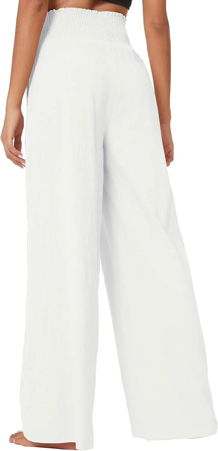 Urban CoCo Women's Elastic High Waist Light Weight Loose Casual Wide Leg Trousers Long Pants with Pocket