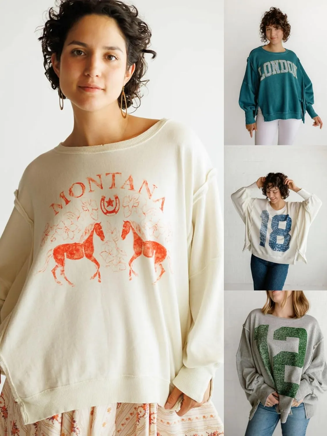 utcoco Oversized Sweatshirt for Women Letter Graphic Crew Neck Long Sleeve Shirts Fashion Hoodies Tops