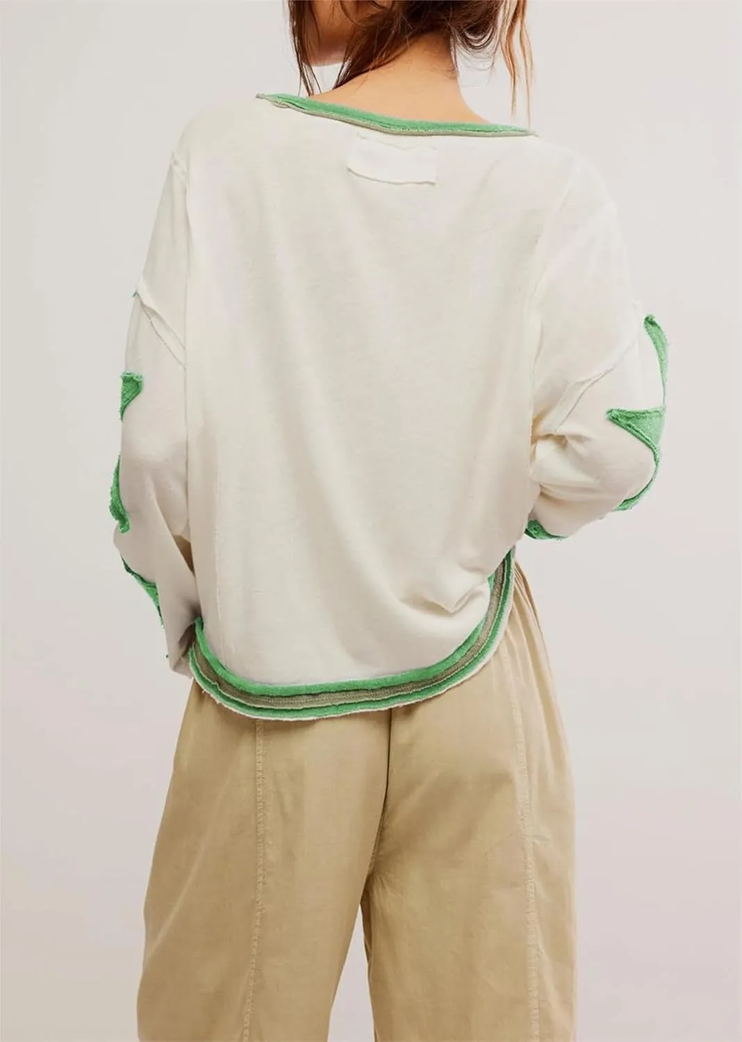 utcoco Oversized Sweatshirt for Women Star Patches Crew Neck Long Sleeve Shirts Hoodies Fashion Y2K Tops