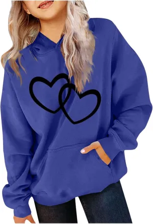 valentines Outfit Girl Oversized Long Sleeve Heart Hoodie Cute Teen Girls Valentine Shirt Preppy Clothes