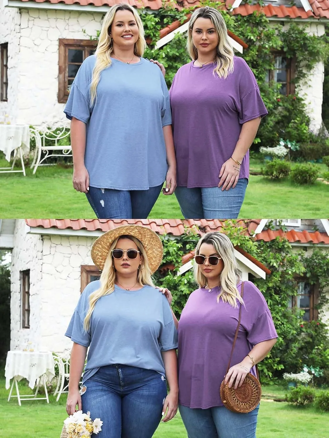 VISLILY Plus-Size-Tops for Women Casual Short Sleeve T Shirts Summer Crew Neck Tees Oversized Comfy Loose Fit Tunics XL-5XL