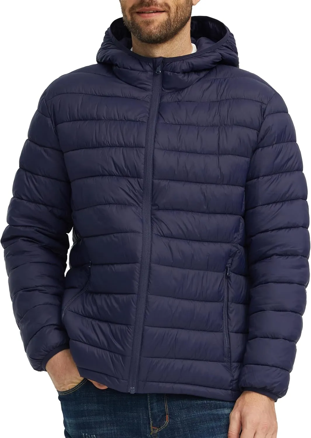 wantdo Men's Lightweight Winter Jackets Warm Puffer Jacket Quilted Winter Coat with Hood