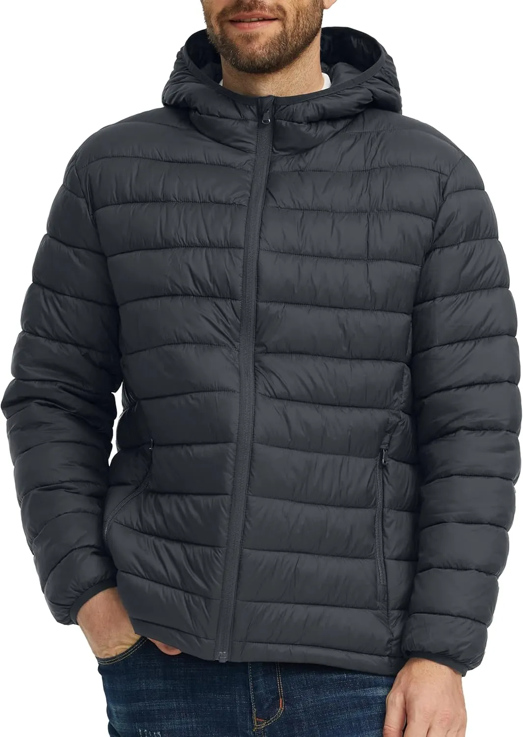 wantdo Men's Lightweight Winter Jackets Warm Puffer Jacket Quilted Winter Coat with Hood