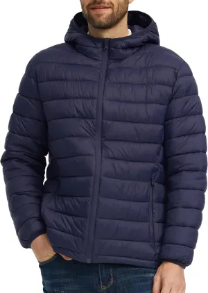 wantdo Men's Lightweight Winter Jackets Warm Puffer Jacket Quilted Winter Coat with Hood