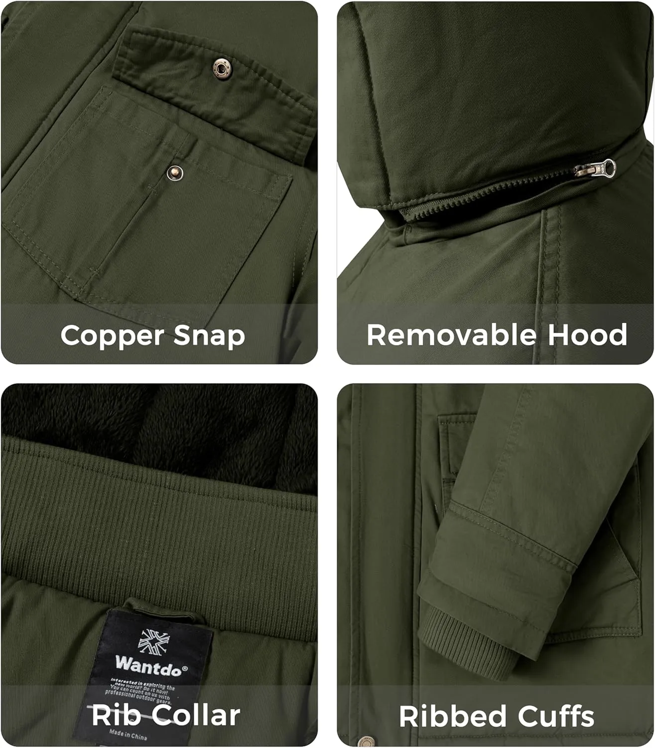 wantdo Men's Winter Coats Warm Parka Jacket Military Jackets with Removable Hood