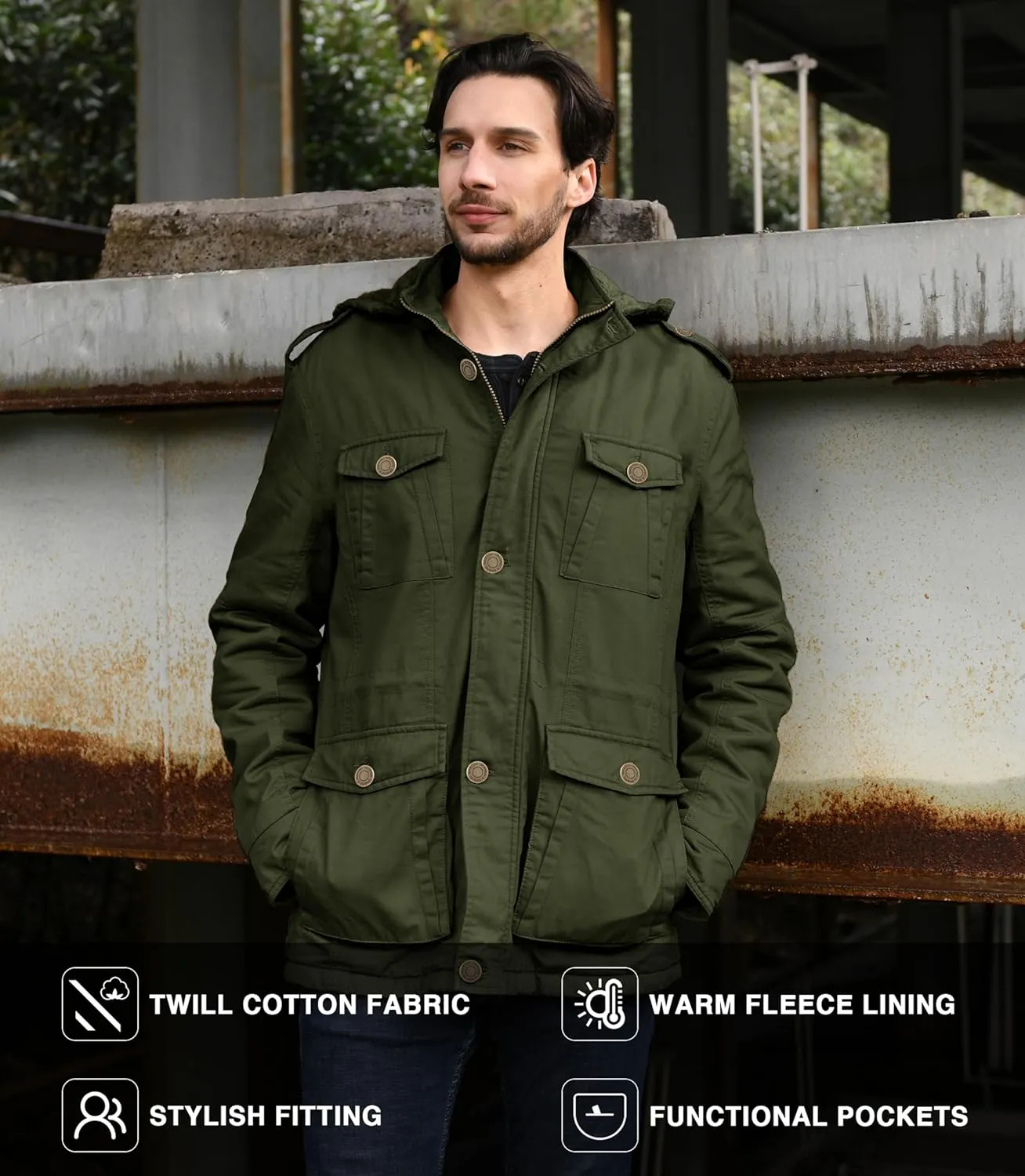wantdo Men's Winter Coats Warm Parka Jacket Military Jackets with Removable Hood