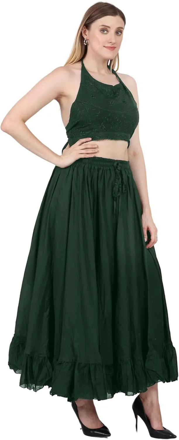 Wevez Maxi Skirt for Women Girls Elastic Waist Long Flowy Bohemian Cotton Casual Summer Beach Holiday