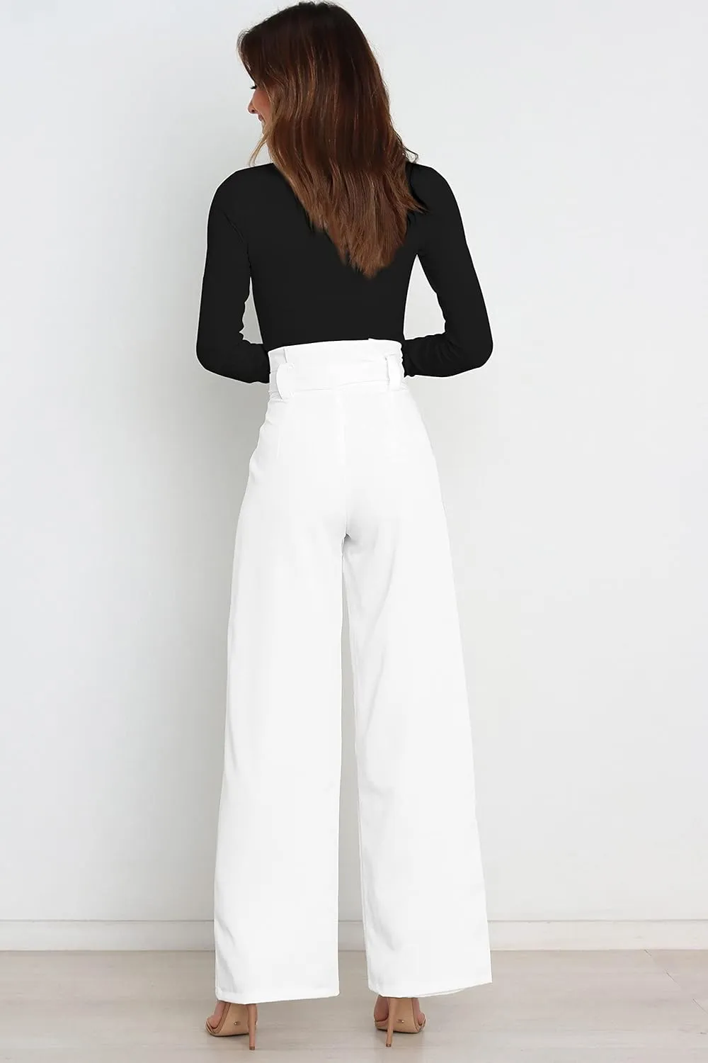 Wide Leg Pants for Women,Casual Dress Pants for Work High Waist Belted Palazzo Trousers with Pockets