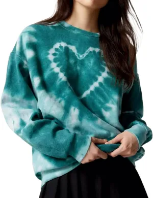 Winioder Women Y2K Heart Tie Dye Oversized Sweatshirt Long Sleeve Crewneck Color Block Pullover Tops Casual Loose Sweatshirts