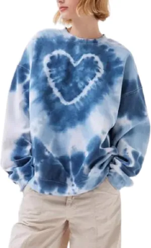 Winioder Women Y2K Heart Tie Dye Oversized Sweatshirt Long Sleeve Crewneck Color Block Pullover Tops Casual Loose Sweatshirts