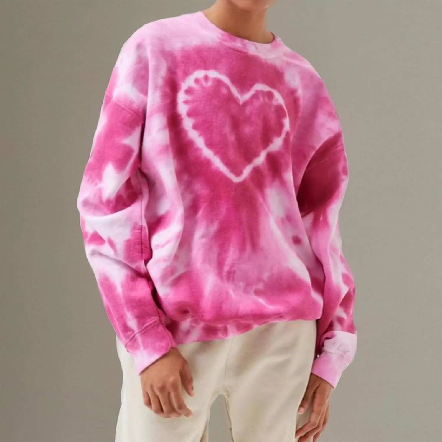 Winioder Women Y2K Heart Tie Dye Oversized Sweatshirt Long Sleeve Crewneck Color Block Pullover Tops Casual Loose Sweatshirts