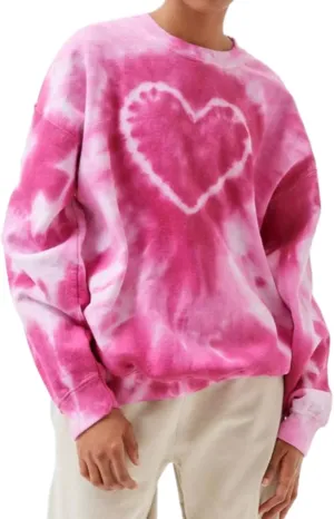 Winioder Women Y2K Heart Tie Dye Oversized Sweatshirt Long Sleeve Crewneck Color Block Pullover Tops Casual Loose Sweatshirts