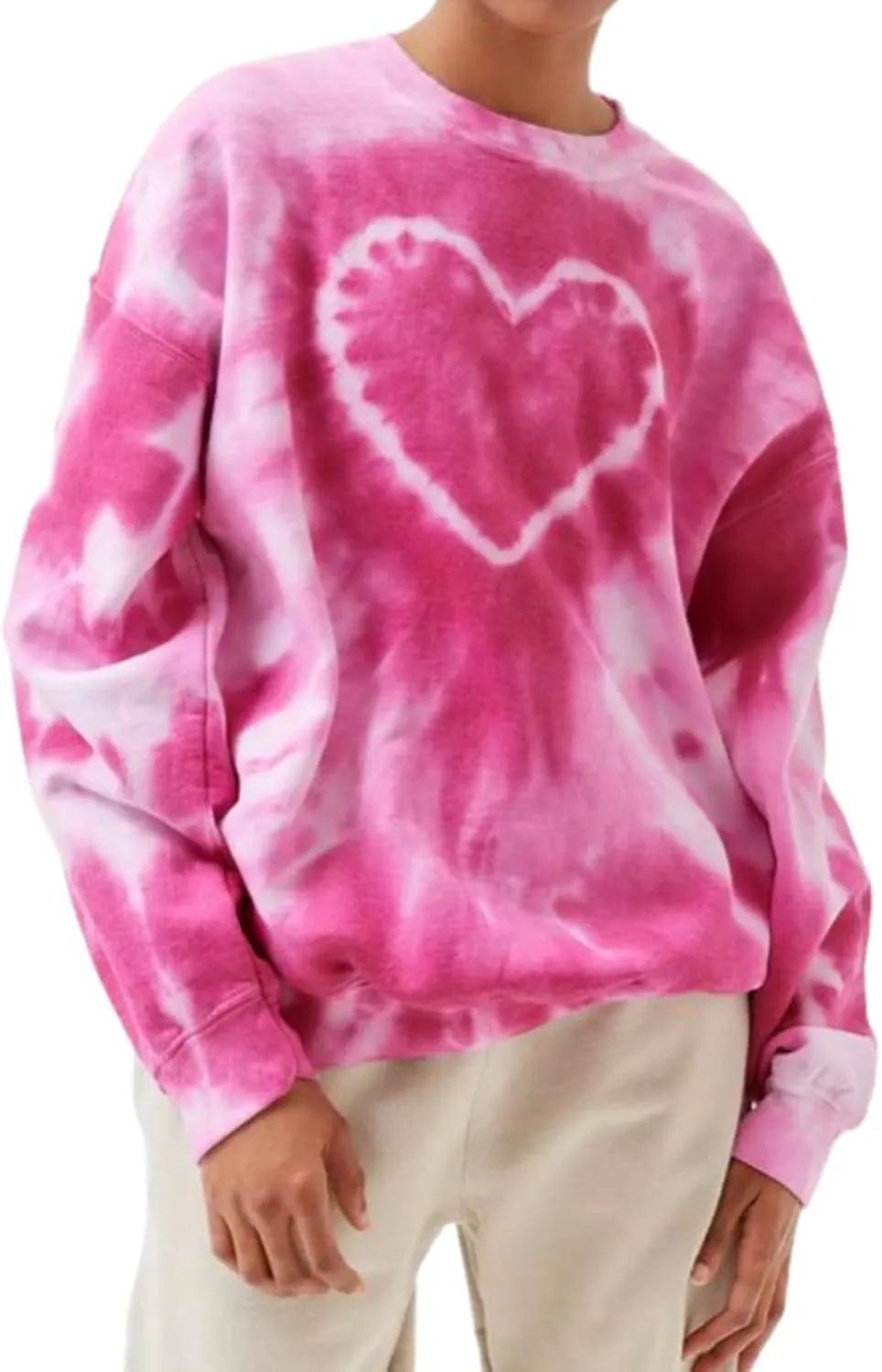 Winioder Women Y2K Heart Tie Dye Oversized Sweatshirt Long Sleeve Crewneck Color Block Pullover Tops Casual Loose Sweatshirts