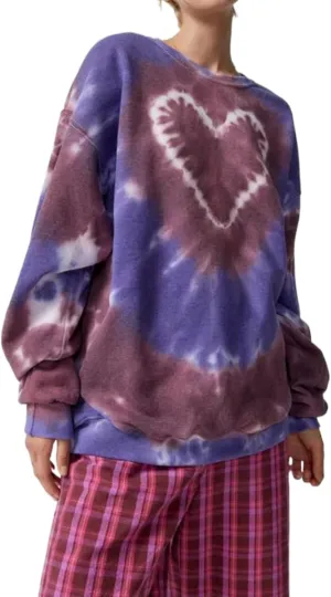 Winioder Women Y2K Heart Tie Dye Oversized Sweatshirt Long Sleeve Crewneck Color Block Pullover Tops Casual Loose Sweatshirts