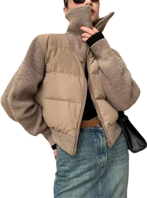 Winter Warm Parka Patchwork Knitted Women Jacket Cotton Padded Jackets Female Coat Outwear