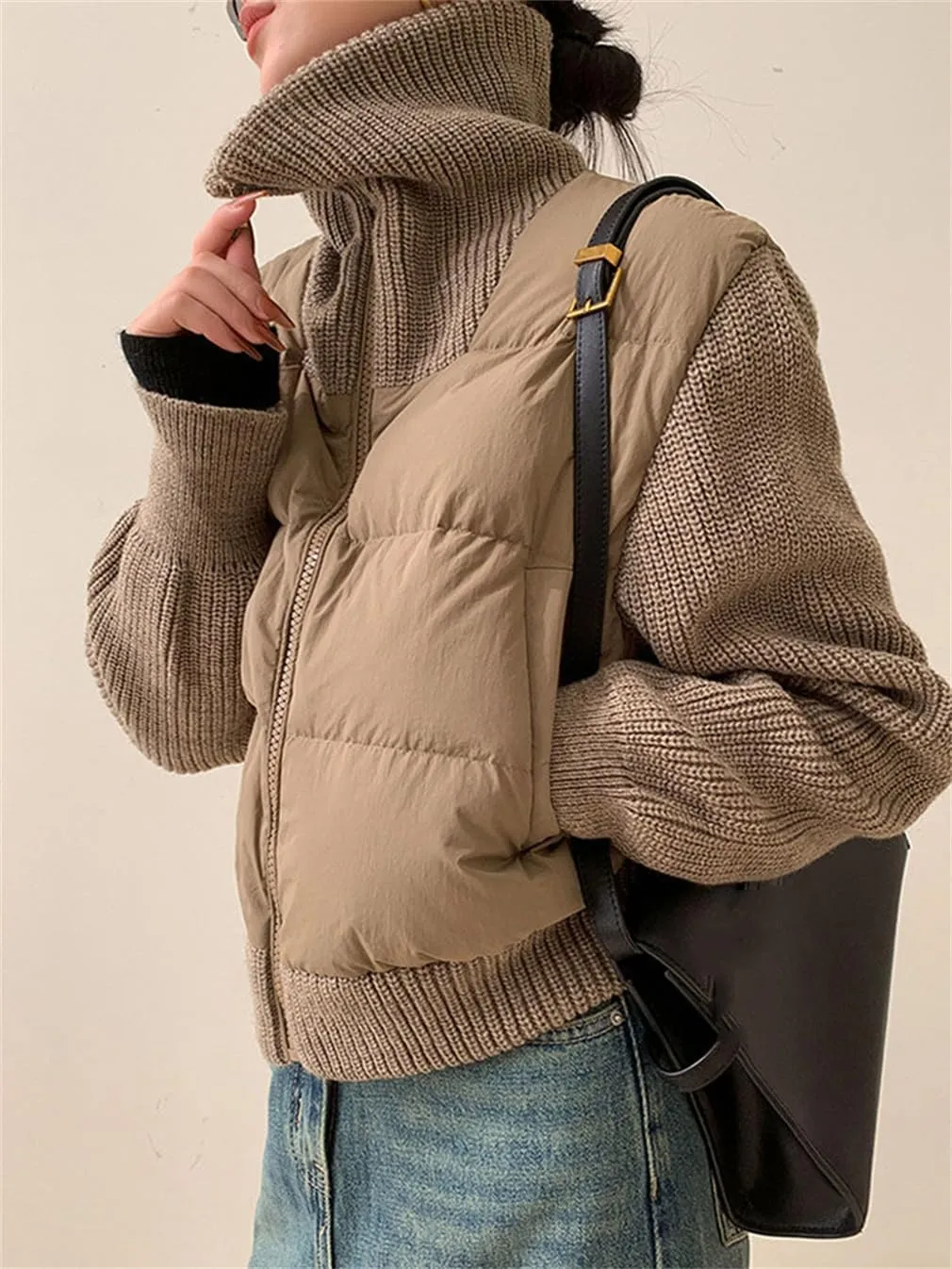 Winter Warm Parka Patchwork Knitted Women Jacket Cotton Padded Jackets Female Coat Outwear