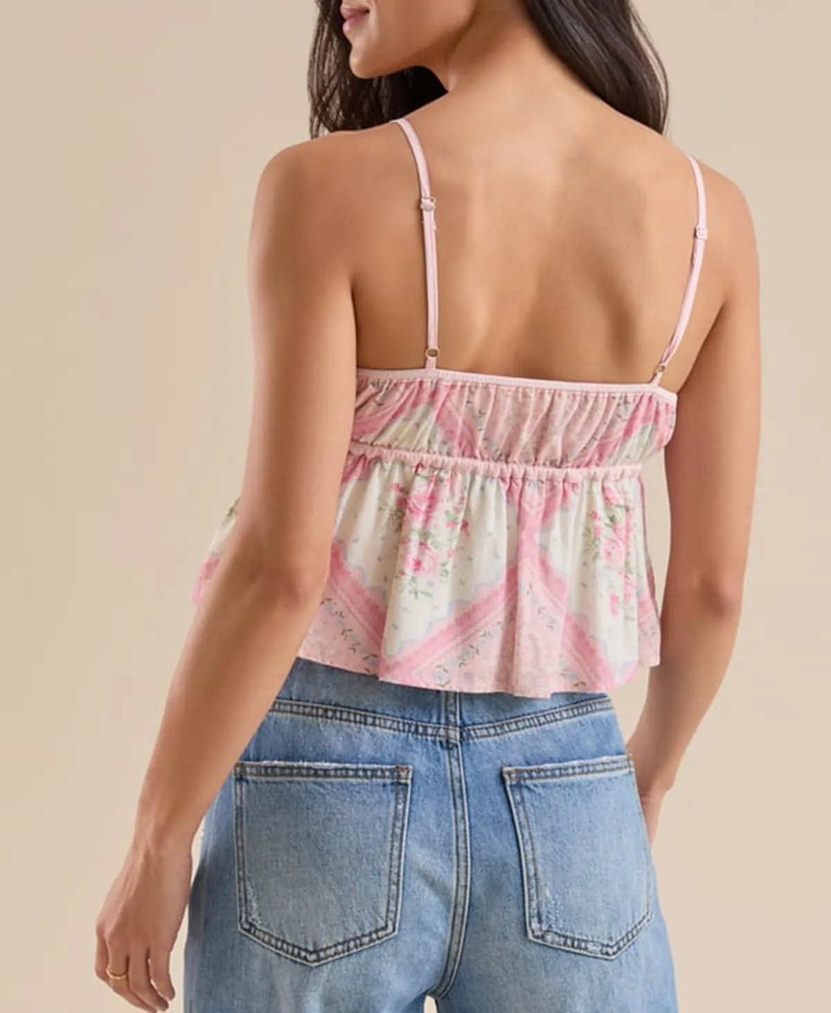 Women Babydoll Camisoles Cute V Neck Backless Ruffle Hem Peplum Cami Top Summer Vacation Tops for Teen Girls