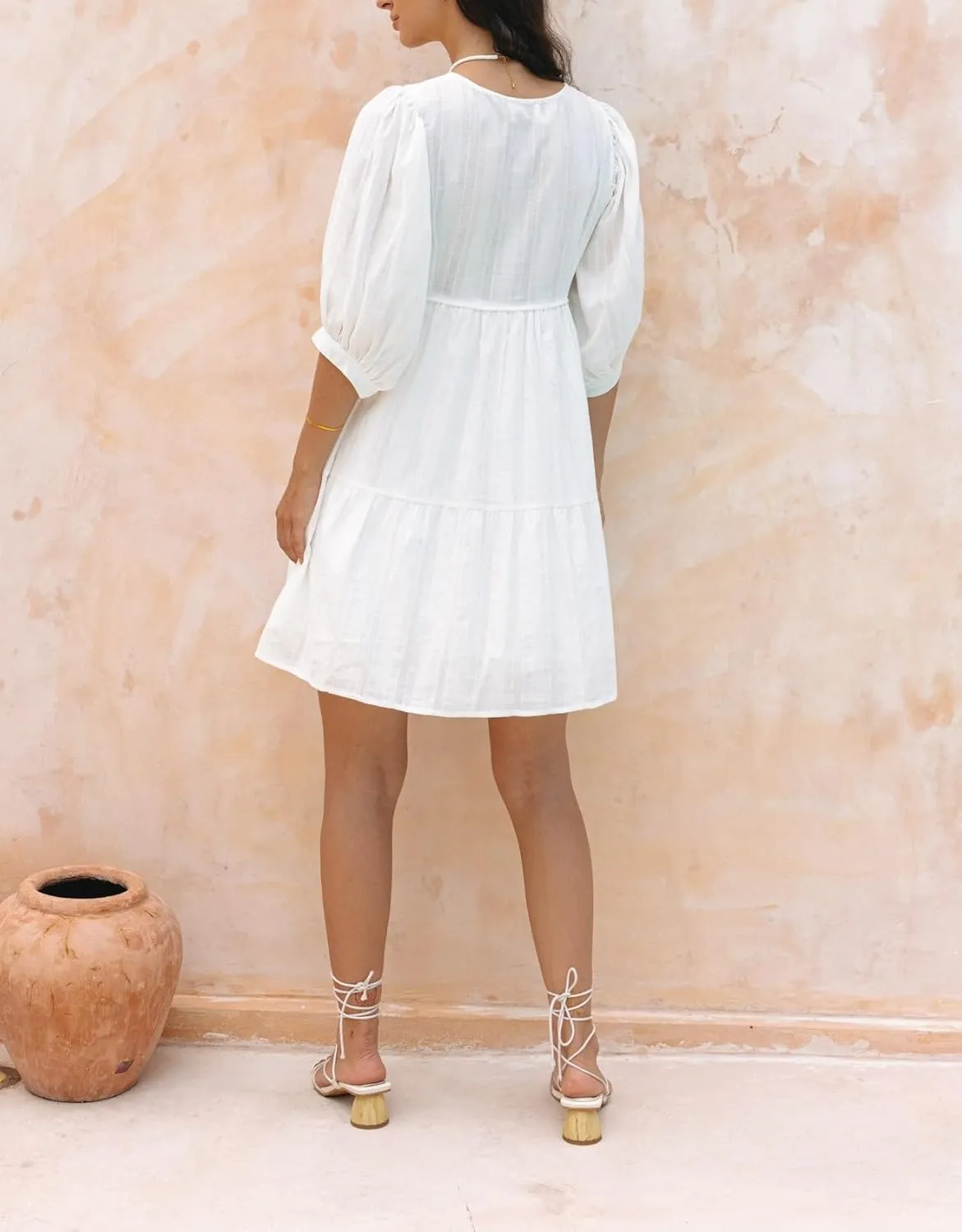 Women Bohemian Floral Mini Dress Puff Sleeve Flowy Babydoll Dress V Neck Y2k Boho Summer Beach Sundress